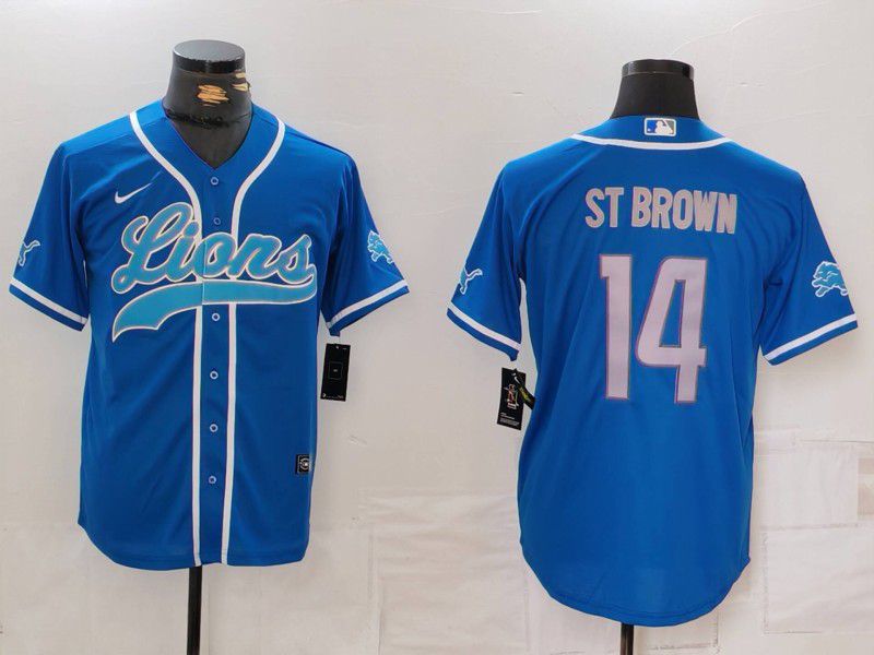 Men Detroit Lions 14 St brown Blue Second generation joint name 2024 Nike Limited NFL Jersey style 1